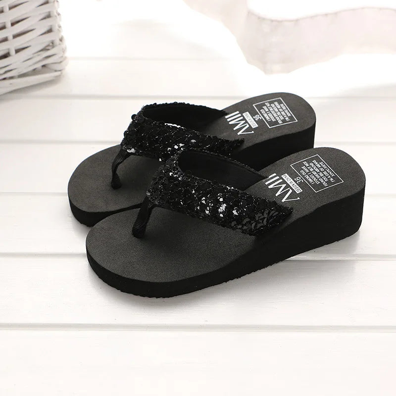 Women's Sequin Flip Flops – Anti-Slip Beach Sandals & Slippers