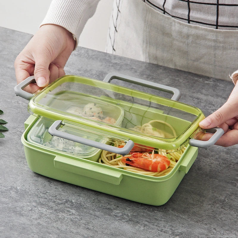 Brown/Green/Pink Lunch Box Bamboo Fiber Material Portable Bento Box Microwaveble Food Storage Container For Office Children Peaceful Pleasures Health and Wellness