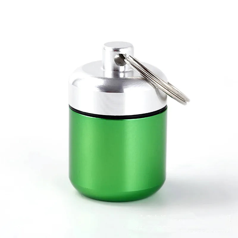 Mini Portable Aluminium Pill Case Keychain Outdoor Pocket Pill Box Container Carry Bottle Case Hearing Protection Earplugs Box Peaceful Pleasures Health and Wellness green