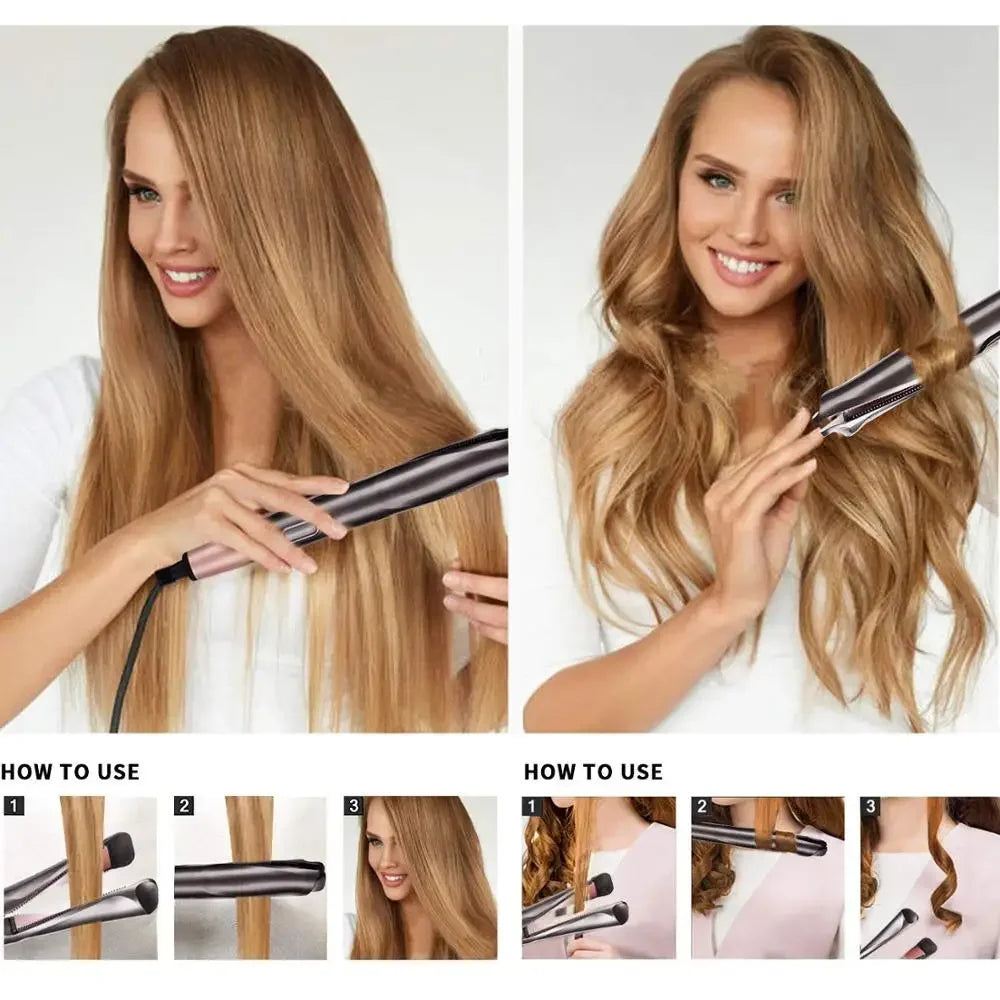 Professional Spiral Wave Curl And Straight Iron Styling Tools 2 in 1 Hair Curler & Straightener Twisted Ionic Flat Iron Styler Peaceful Pleasures Health and Wellness