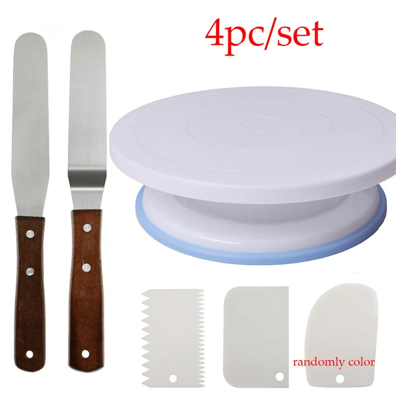 5pc Plastic Cake Turntable Rotating Cake Plastic Dough Knife Decorating 10 Inch Cream Cakes Stand Cake Rotary Table Hot Sal Peaceful Pleasures Health and Wellness Chocolate