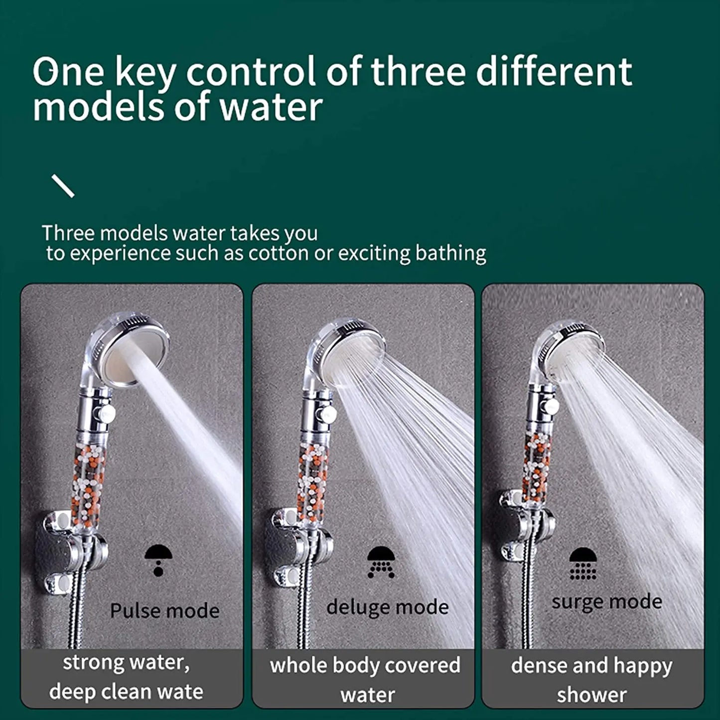 3-Mode High Pressure Handheld Shower Head with Mineral Filter