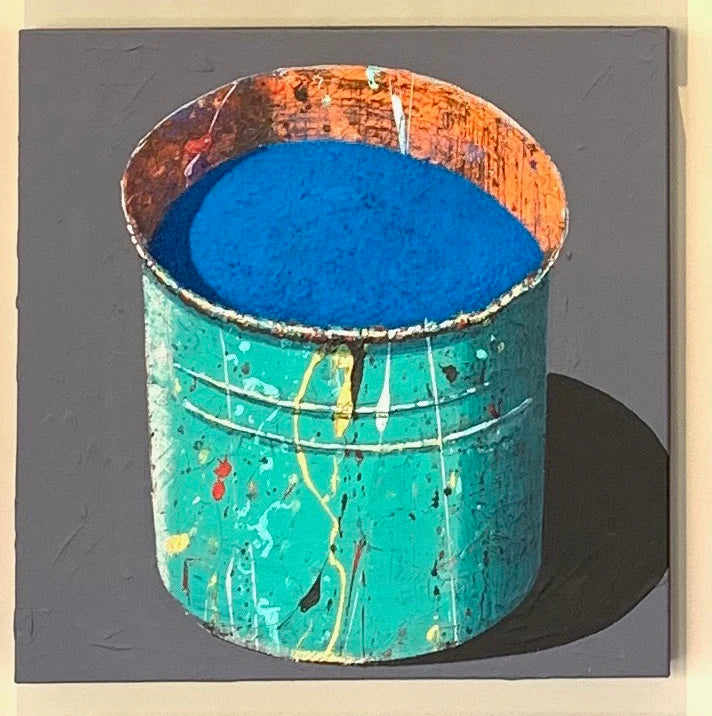 Hand-painted Oil Painting Paintings of Stephane Braud, Acrylic Painting, Paint Bucket with Paint Framed, Ready to Hang Peaceful Pleasures Health and Wellness sky blue 35x35cm