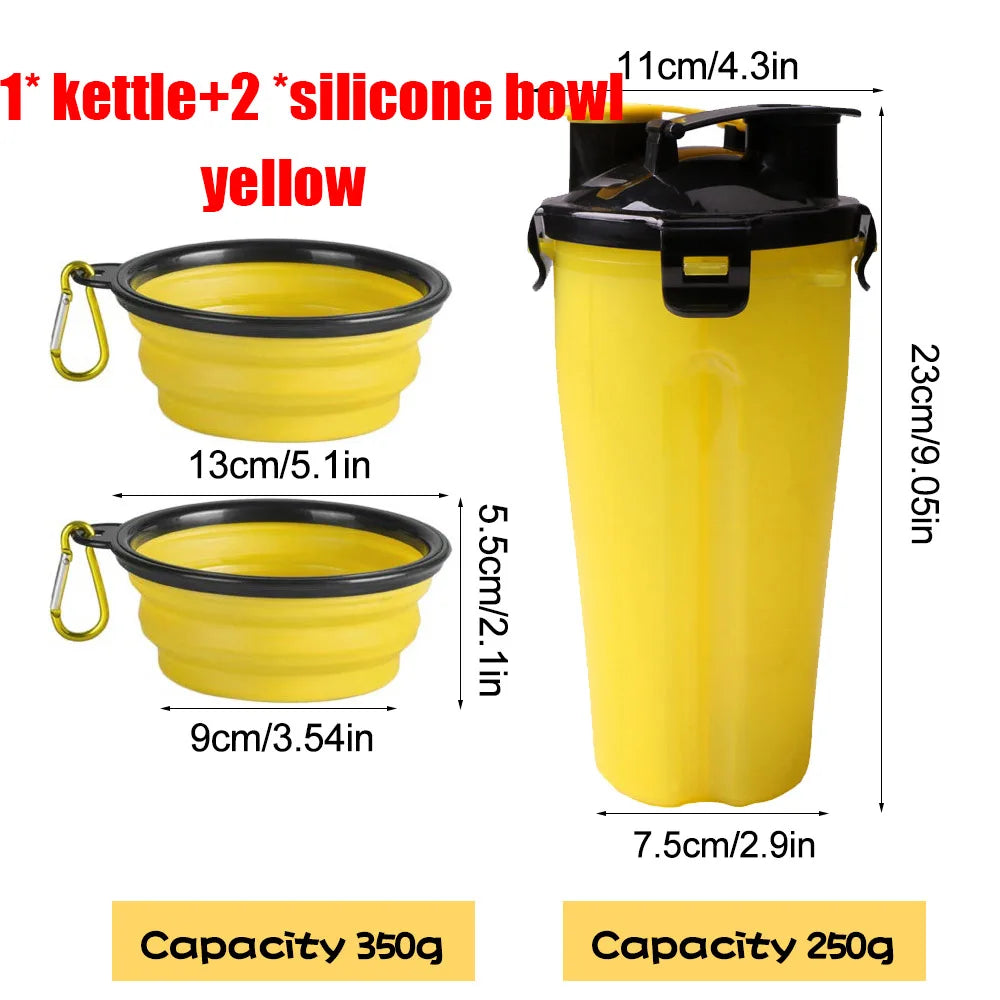2-in-1 Portable Pet Water & Food Container with Foldable Silicone Bowl | Travel Dog & Cat Feeder – 350ml + 250g