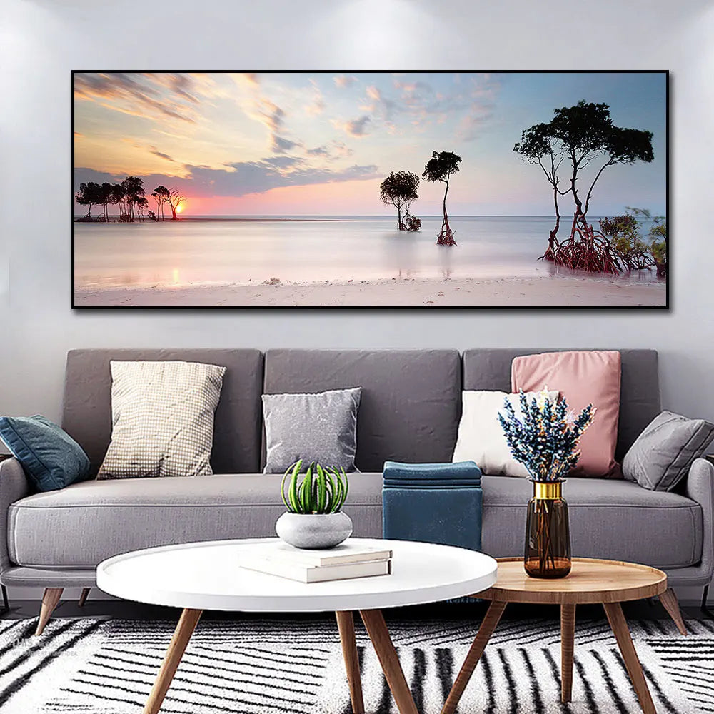 Modern Beach Dusk Seascape Picture Print on Canvas Painting Home Decor Coastline Posters Wall Art Pictures for Living Room Decor Peaceful Pleasures Health and Wellness