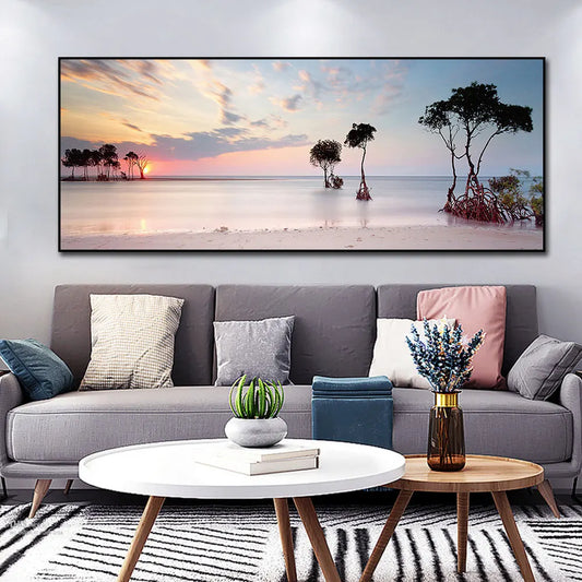 Modern Beach Dusk Seascape Picture Print on Canvas Painting Home Decor Coastline Posters Wall Art Pictures for Living Room Decor Peaceful Pleasures Health and Wellness