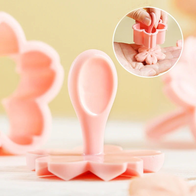 5-Piece Sakura Cherry Blossom Cookie Cutter & Stamp Mold Set – Floral Biscuit & Fondant Baking Tool