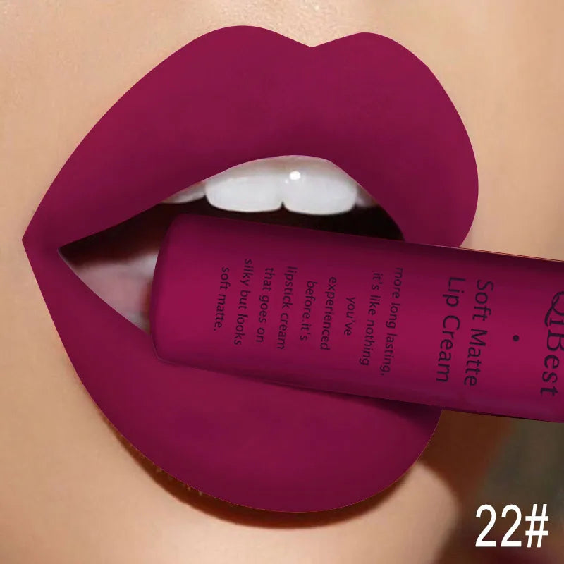 QIBEST Brand 34 Colors Liquid Lipstick Waterproof Matte Nude Lipstick Pigment Red Long Lasting Lip Gloss Women Makeup Lipgloss Peaceful Pleasures Health and Wellness 22