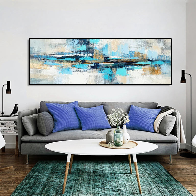 Modern Abstract Oil Painting on Canvas Posters and Prints Wall Art Painting Blue Abstract Art Picture for Living Room Home Decor Peaceful Pleasures Health and Wellness