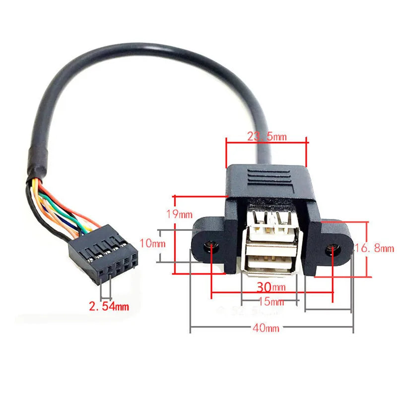 1PCS 30cm Motherboard Internal Dupont 9pin Pitch 2.54mm to Dual Port USB 2.0 A Female Screw Lock Panel Mount Cable 30CM Peaceful Pleasures Health and Wellness