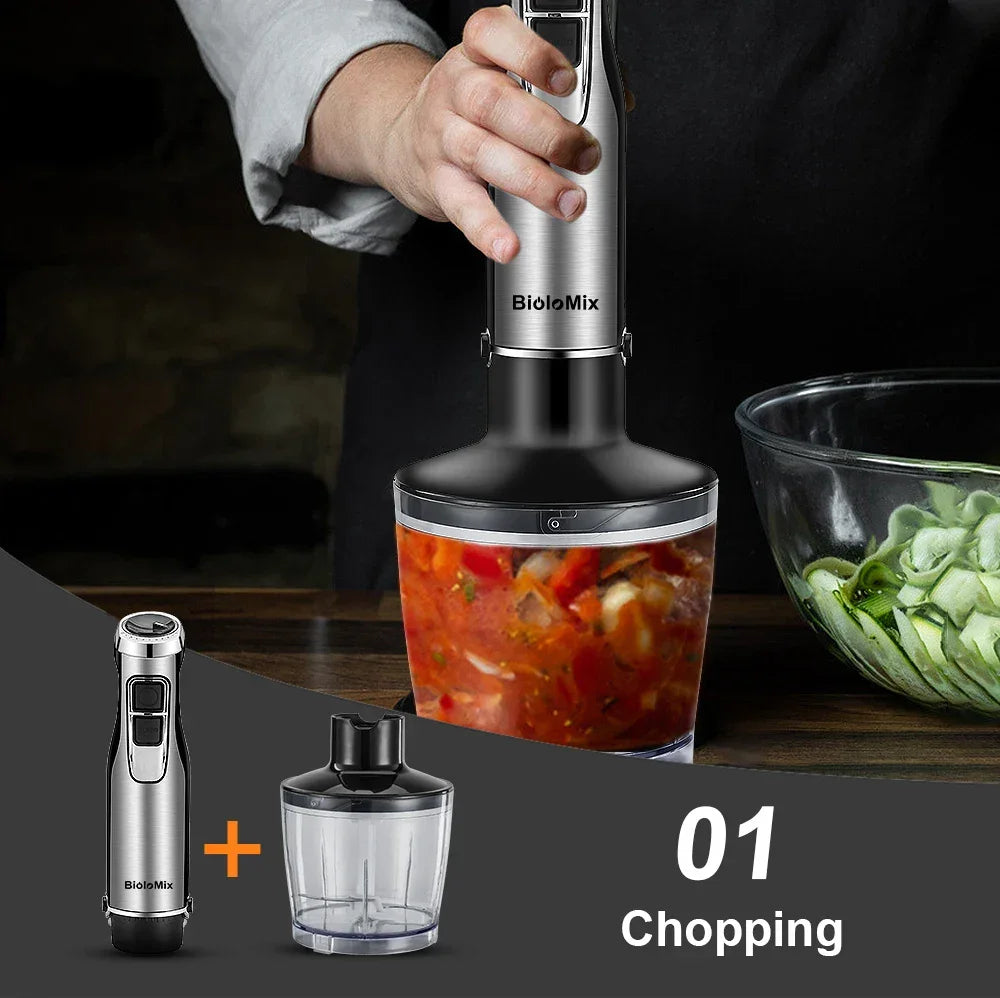 BioloMix 4 in 1 High Power 1200W Immersion Hand Stick Blender Mixer Includes Chopper and Smoothie Cup Stainless Steel Ice Blades Peaceful Pleasures Health and Wellness