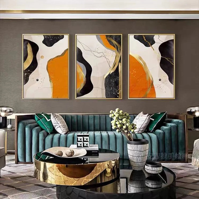 NEW Interior Decor 3 Panel Wall Art Picture For Home Hand Painted Acrylic Oil Canvas Poster Living Room Sofa Pop Hanging Drawing Peaceful Pleasures Health and Wellness No frame 3 100cmx150cmx3
