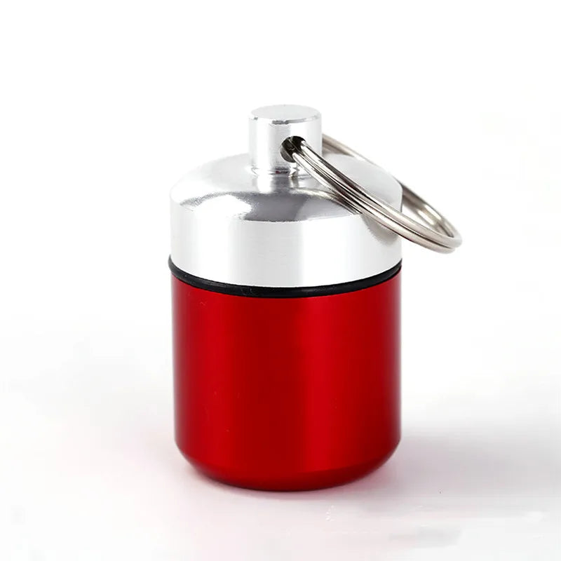 Mini Portable Aluminium Pill Case Keychain Outdoor Pocket Pill Box Container Carry Bottle Case Hearing Protection Earplugs Box Peaceful Pleasures Health and Wellness red