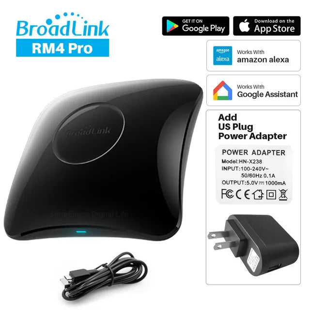 Broadlink RM4 Pro Remote Controller WiFi IR RF Intelligent Controller work with Alexa Google Assistant Smart Home Automation Peaceful Pleasures Health and Wellness With US Plug