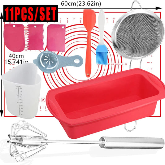 11-Piece Silicone Baking Set – Silicone Mat, Toast Mold, Egg Beater, Measuring Cup, Scraper & More Peaceful Pleasures Health and Wellness