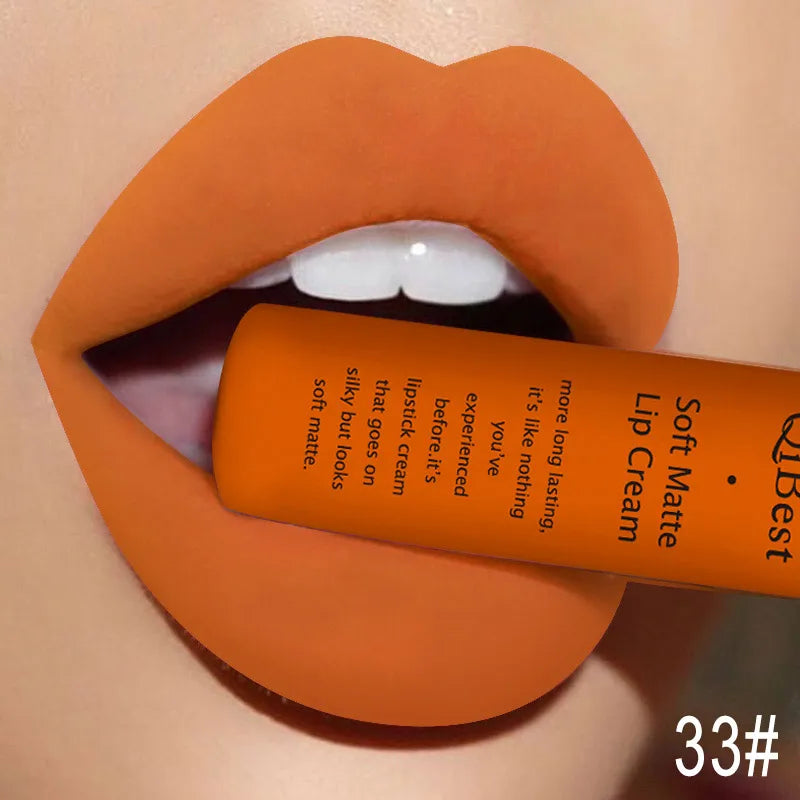 QIBEST Sexy Long Lasting Velvet Matte Lip Gloss Liquid Lipstick Lip Makeup Women Beauty Red Nonstick Cup Waterproof Lipgloss Peaceful Pleasures Health and Wellness 33