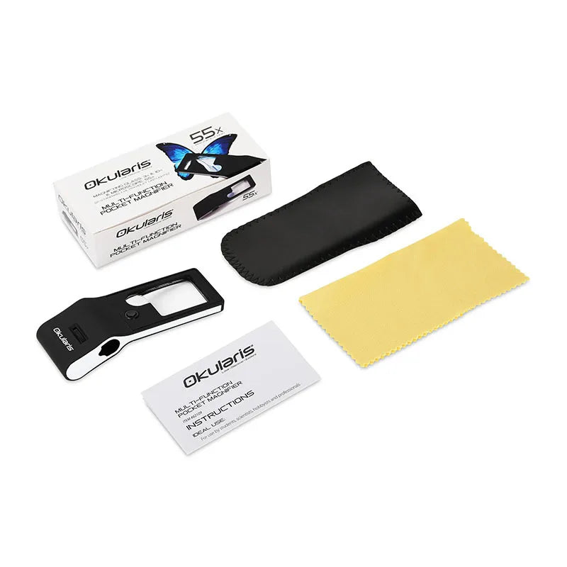 3X 10X 55X 3 Lens Magnifier Portable Square Microscope Loupe Magnifying Glass Ultra-Thin Portable Square with Led Light Uv Peaceful Pleasures Health and Wellness