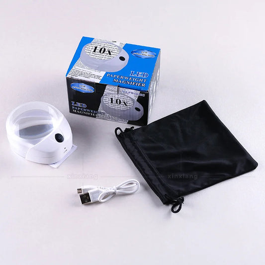 Cylinder Portable Reading Magnifier USB Charging Handheld Magnifying Glass 10X LED Magnifying Glass Reading Loupe Desk Magnifier Peaceful Pleasures Health and Wellness 10X