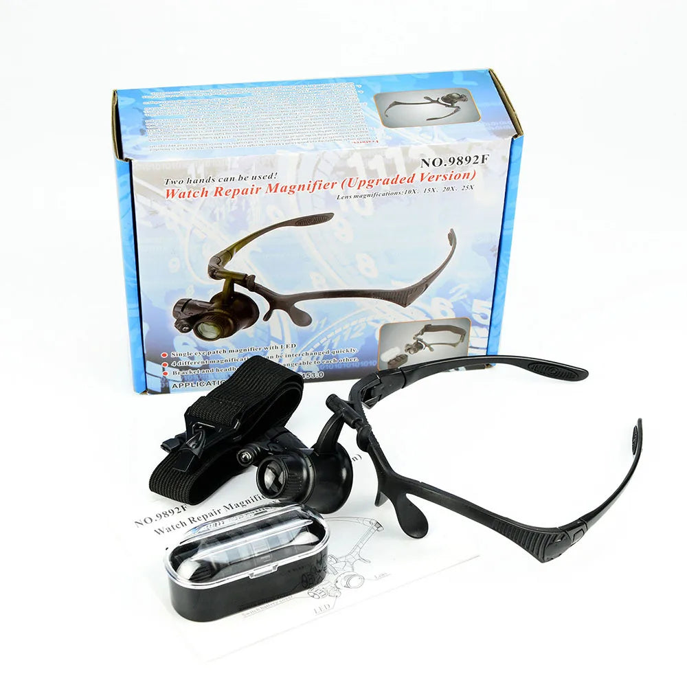 Headband Magnifying Glasses 10X 15X 20X 25X Loupe with Led Monocular Eye Mask Magnifying Glass Replaceable Lens Peaceful Pleasures Health and Wellness