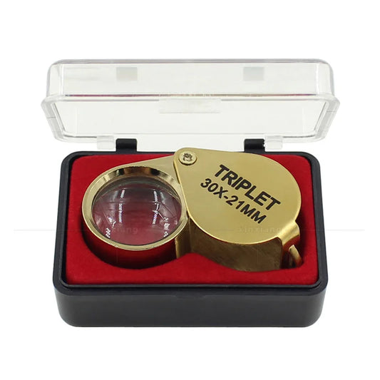 30X Folding Pocket Jeweler Magnifier Golden Color Foldable Magnifying Glass Portable Jewelry Loupe Monocle Mini Microscope Lupa Peaceful Pleasures Health and Wellness 30x