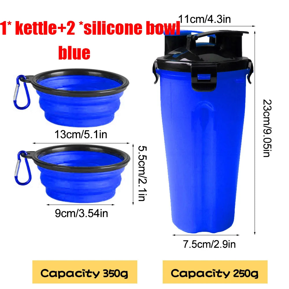 2-in-1 Portable Pet Water & Food Container with Foldable Silicone Bowl | Travel Dog & Cat Feeder – 350ml + 250g