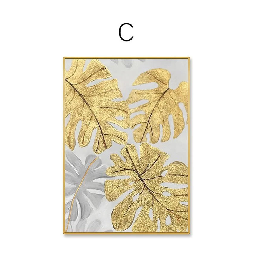 Hand Drawn Canvas Oil Painting Sofa Background Wall Decor Art Custom Abstract Leaf Frameless Mural Living Room Hanging Picture Peaceful Pleasures Health and Wellness No frame 80cmx160cm