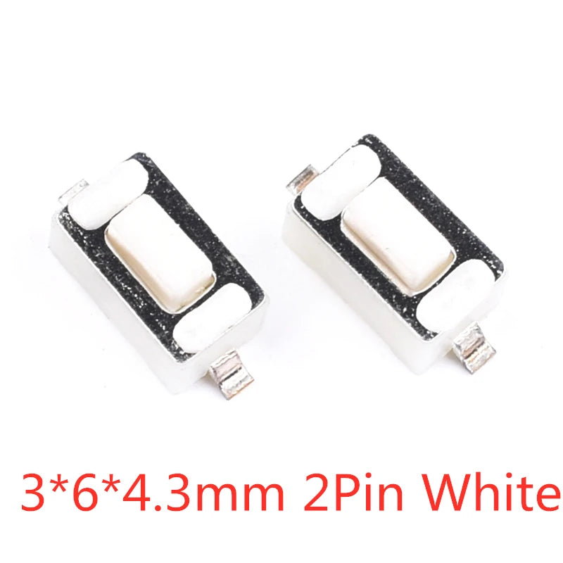 50PCS Tact Switch Silicone Button Micro Switch 3*4*2mm 3x6x4.3mm 2Pin 3x6x2.5mm 4*4*1.5mm SMD 4 Feet Peaceful Pleasures Health and Wellness 3X6X4.3mm 2Pin White