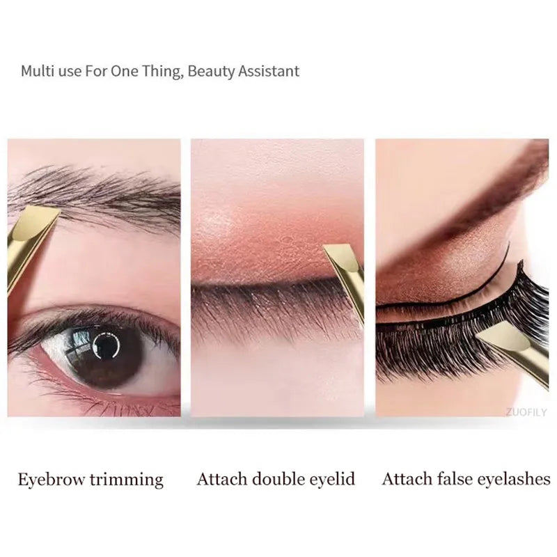 Stainless Steel Flat & Slant Tip Eyebrow Tweezer Tool