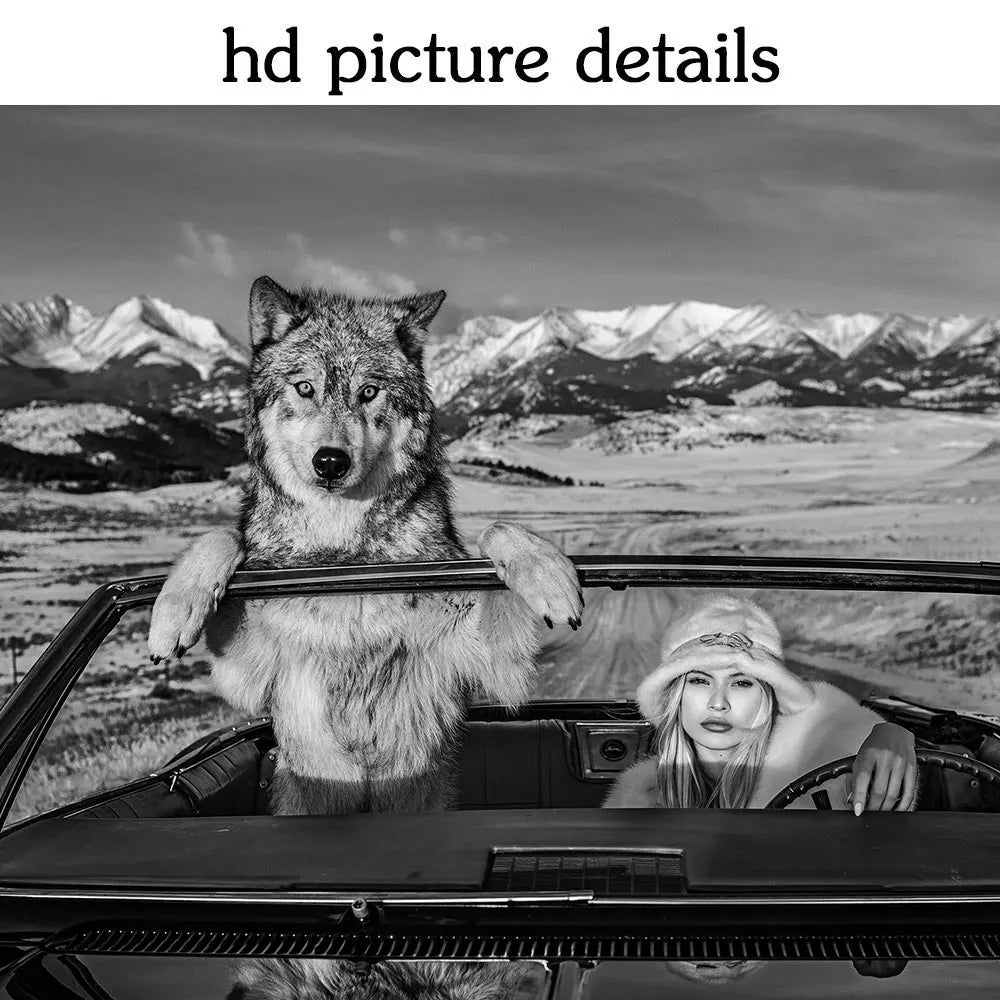 Wild Wolves Animal Wall Art Posters White Black Canvas Print Nauty Girl Driving Car Canvas Paintings Pictures For Home Decor Peaceful Pleasures Health and Wellness