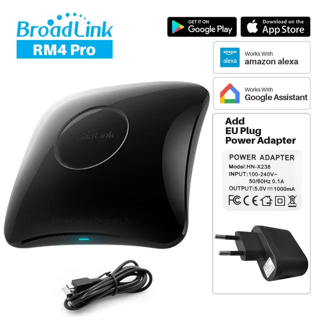Broadlink RM4 Pro Remote Controller WiFi IR RF Intelligent Controller work with Alexa Google Assistant Smart Home Automation Peaceful Pleasures Health and Wellness With EU Plug