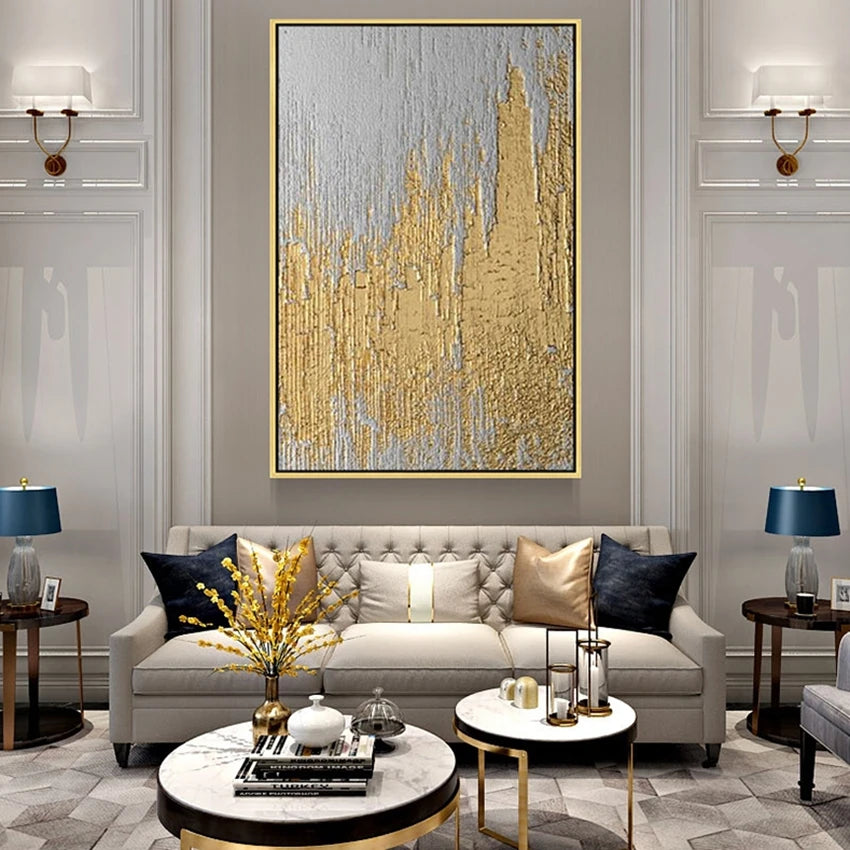 Nordic design abstract golden walll pictures for Christmas home decoration Hand painted oil painting on canvas for living room Peaceful Pleasures Health and Wellness