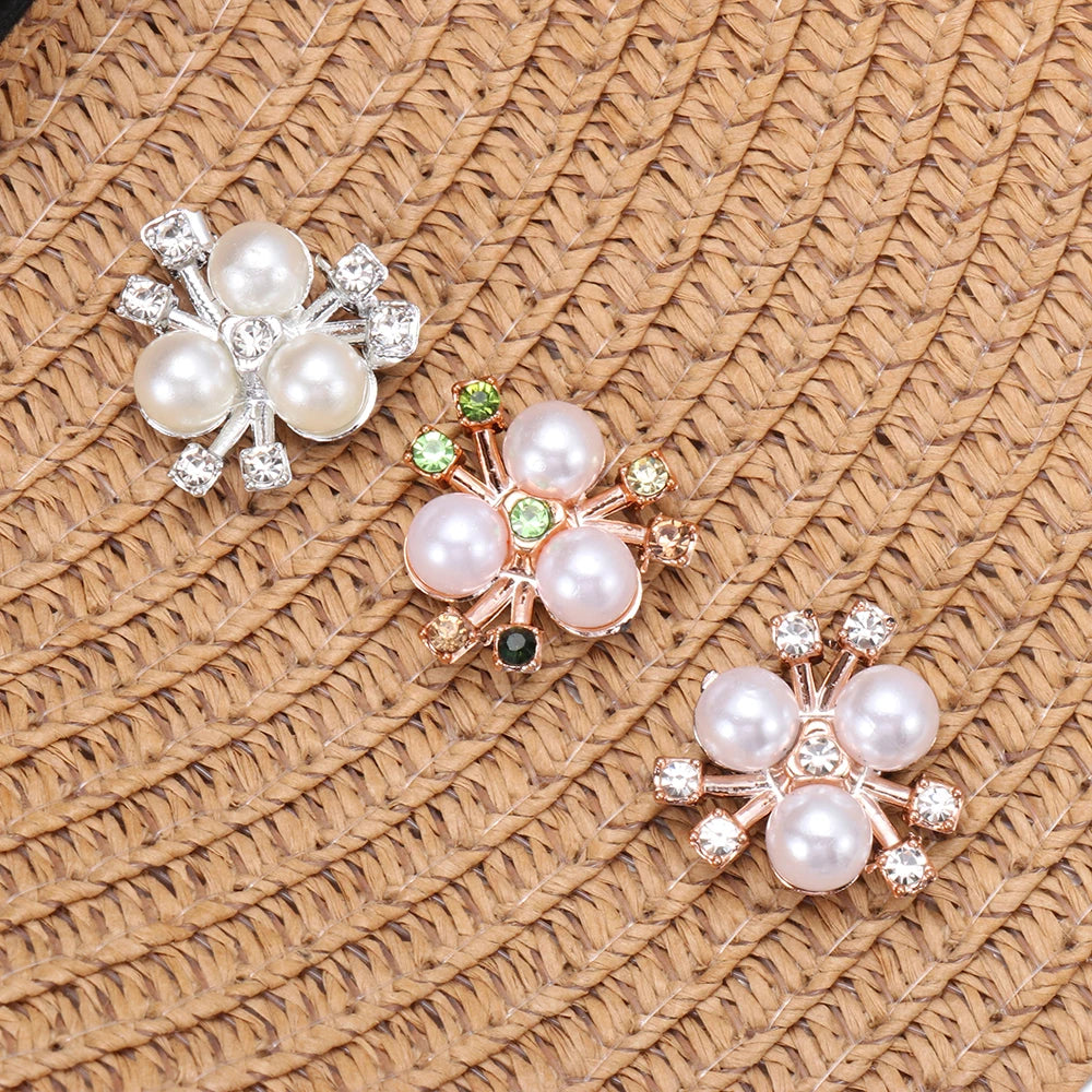 10PCS Pearl Flower Rhinestone Buttons | Crystal Sewing Embellishments