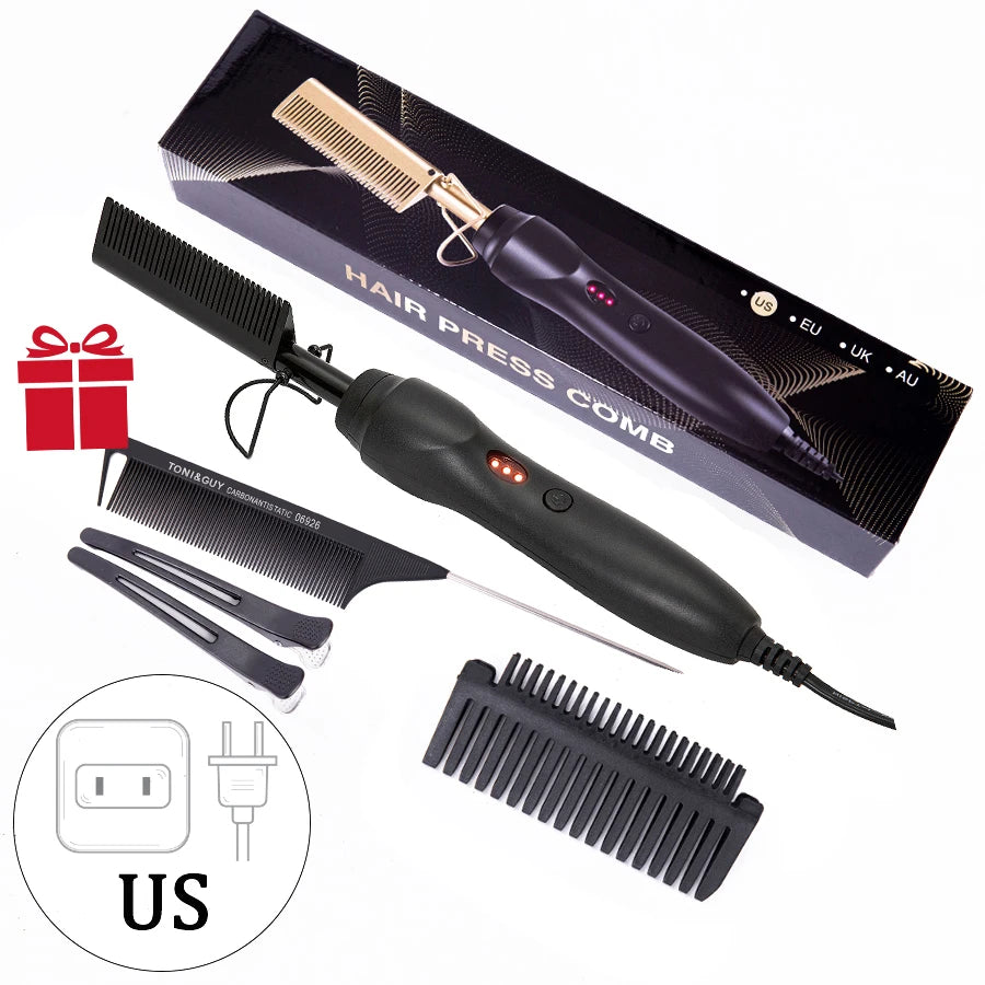 3 in 1 Hot Comb Straightener Electric Hair Straightener Hair Curler Wet Dry Use Hair Flat Irons Hot Heating Comb For Hair Peaceful Pleasures Health and Wellness Black US