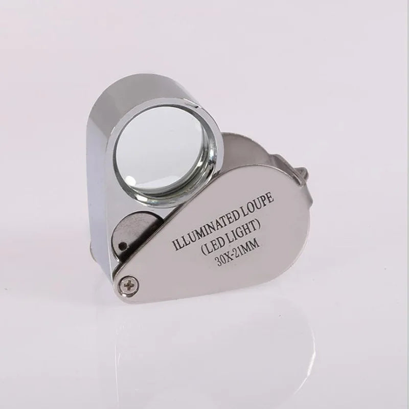 30X Metal Frame Optical Lens HD Jewelry Jade Antique Led Folding Magnifying Glass with Light Peaceful Pleasures Health and Wellness