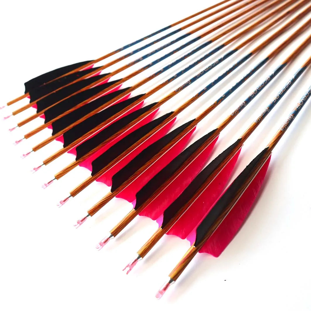 6 Wood Skin Carbon Arrows Spine 350 400 500 600 700 5 Real Feather