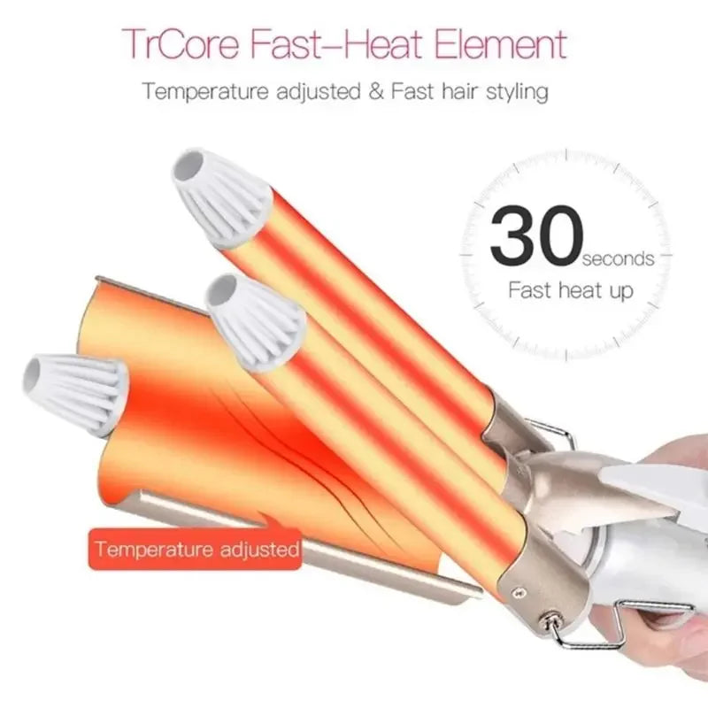 Professional Curling Iron Ceramic Triple Barrel Electric Irons Curlers Hair Styler Waver Styling Hair Curler Triple Barrels Tool Peaceful Pleasures Health and Wellness