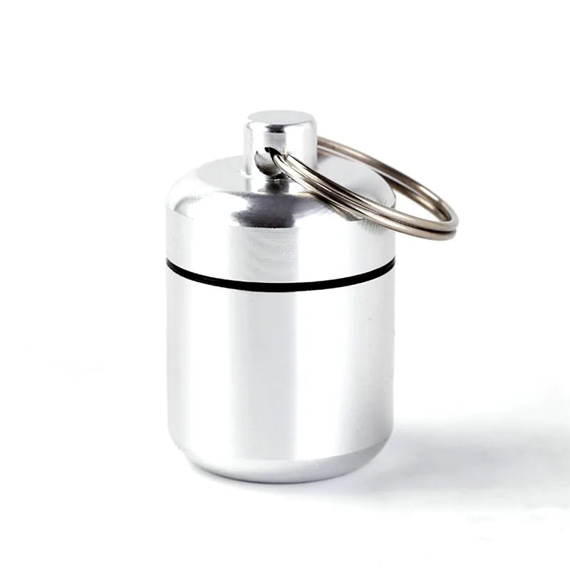 Mini Portable Aluminium Pill Case Keychain Outdoor Pocket Pill Box Container Carry Bottle Case Hearing Protection Earplugs Box Peaceful Pleasures Health and Wellness silver