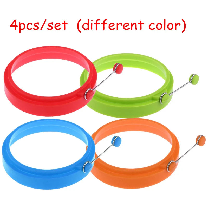 4-Pack Silicone Round Egg Ring Molds – Non-Stick Fried Egg, Omelette & Pancake Shapers, 4 Colors