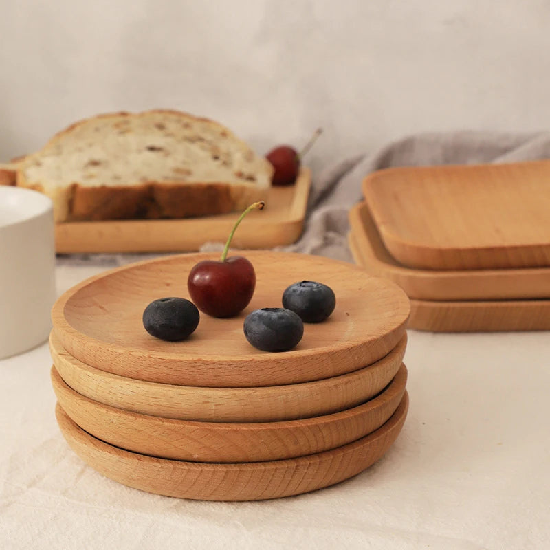 Round & Square Wooden Serving Plate – Eco-Friendly Wood Snack Tray for Fruit, Cake, Sushi & Dessert