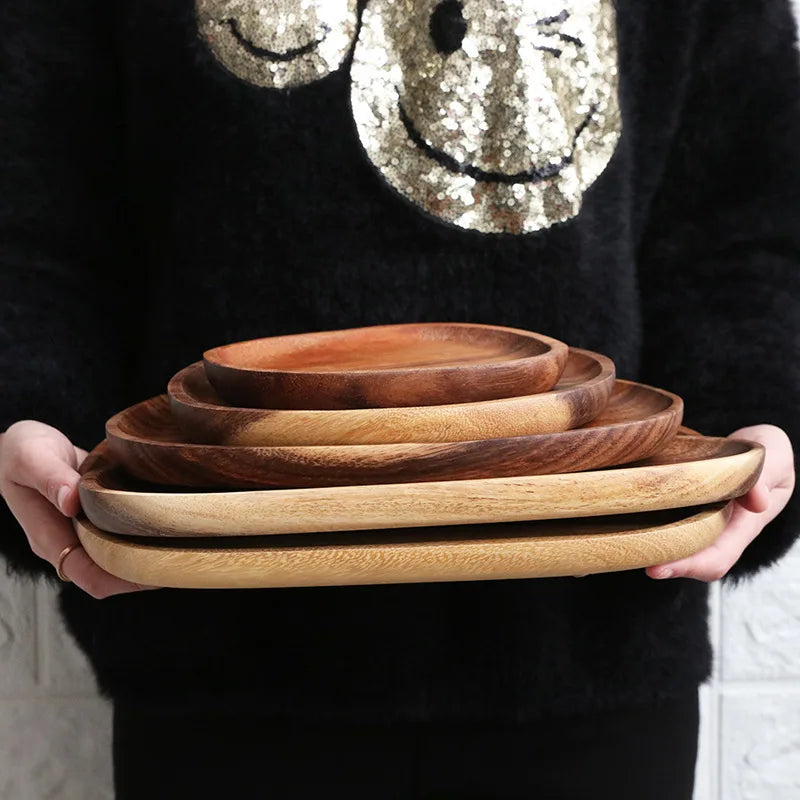 Irregular Oval Solid Acacia Wood Serving Plate & Tray | Natural Grain – Fruit, Dessert, Charcuterie & Tea