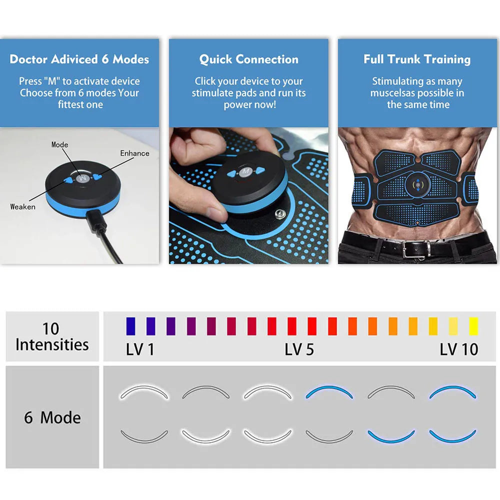 EMS Abs Muscle Stimulator – 6-Mode Toner for Home Gym