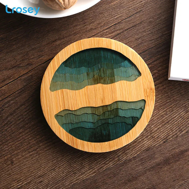 Bamboo Art Coaster | Non-Slip Heat-Resistant Cup Mat Round