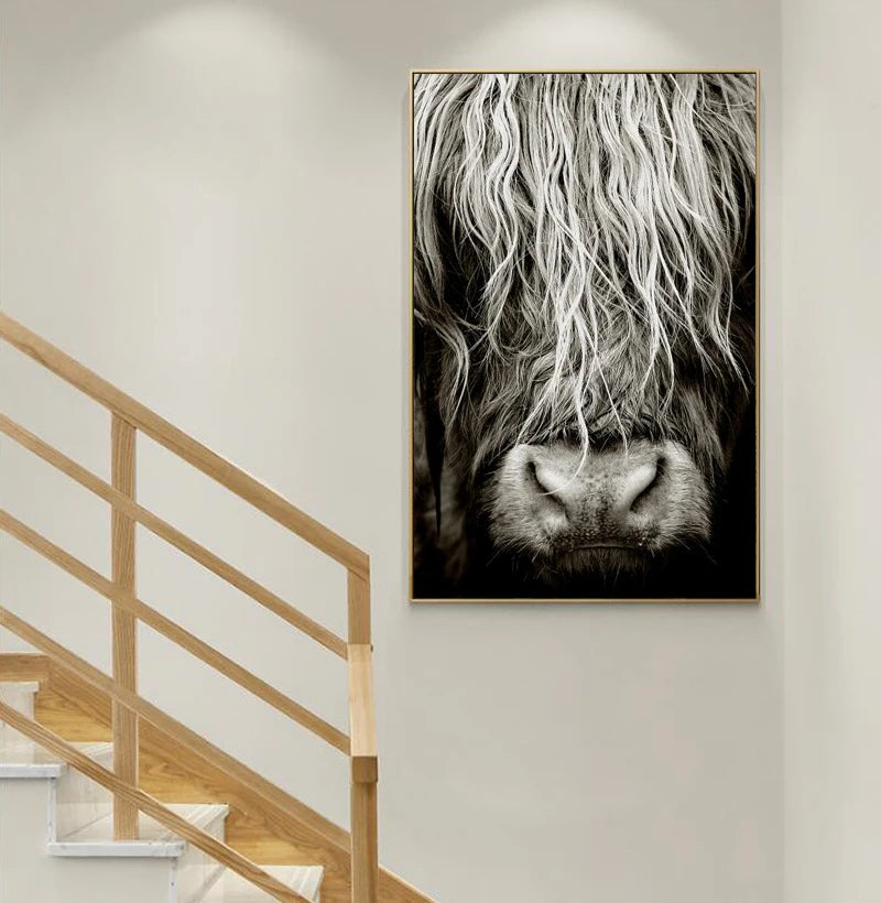Modern Abstract Scottish Highlander Cattle Print On Canvas Wall Art Pictures Animal painting for Living Room Home Decor Peaceful Pleasures Health and Wellness