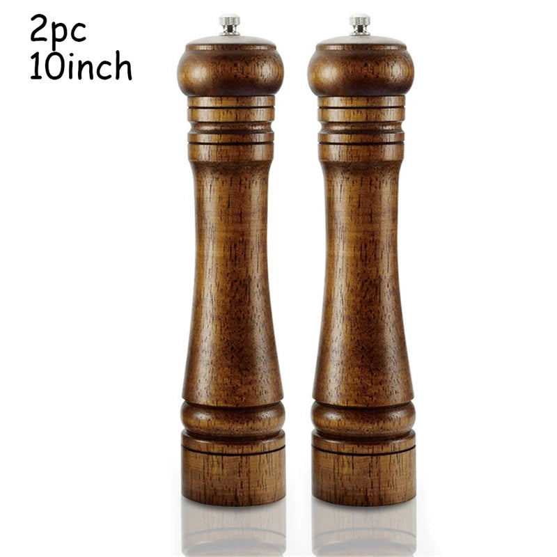 4PC 10inch Classical Oak Wood Pepper Spice Mill Grinder Set Handheld Seasoning Mills Grinder Ceramic Grinding Core BBQ Tools Set