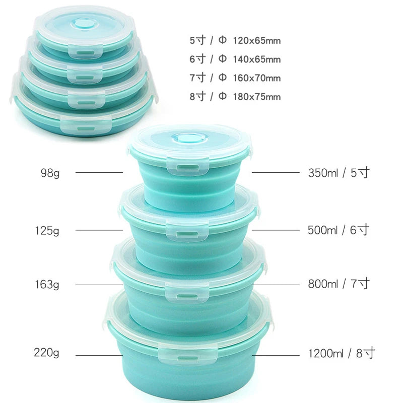 4pc Silicone Folding Lunch Box Set – Collapsible Microwave-Safe Bowls with Lids Peaceful Pleasures Health and Wellness