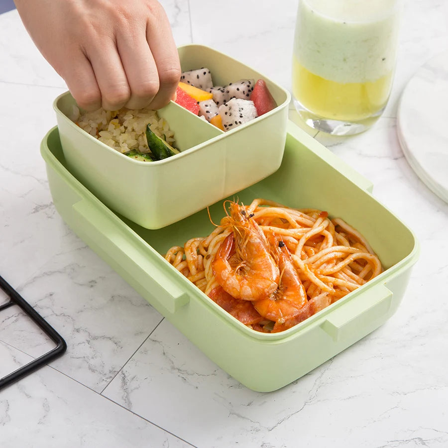 Brown/Green/Pink Lunch Box Bamboo Fiber Material Portable Bento Box Microwaveble Food Storage Container For Office Children Peaceful Pleasures Health and Wellness