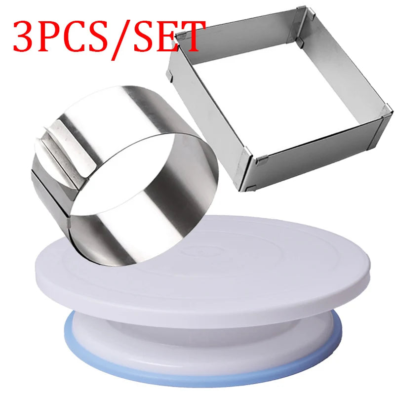 8-Piece Cake Turntable Decorating Set | Rotating Stand, Adjustable Mousse Rings, Spatulas & Scrapers