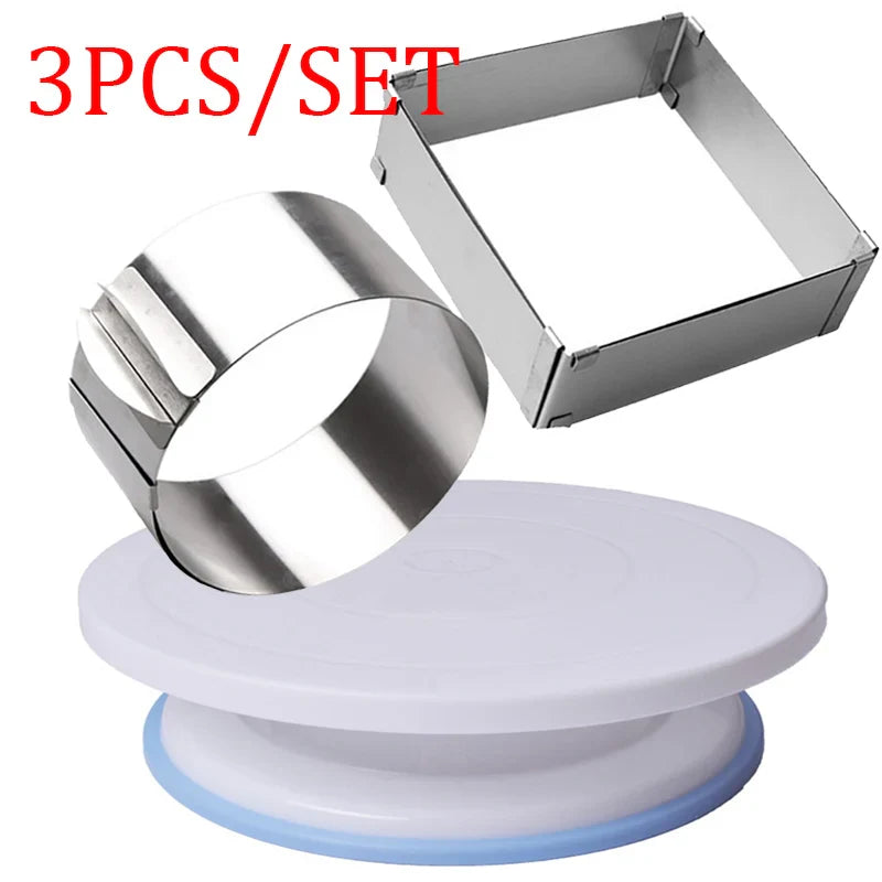 8-Piece Rotating Cake Turntable Set – Mousse Rings & Spatulas