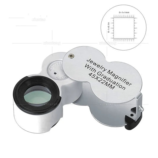 45X Portable with Scale Measuring Magnifying Glass Folding Loupe LED Lamp UV Money Detector Antique Jewelry Antique Appraisal Peaceful Pleasures Health and Wellness 22mm 45x