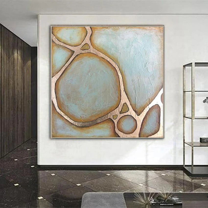 Abstract Gold Foil Wall Posters for Christmas Decoration, Hand Painted Oil Painting on Canvas, Hanging Pictures for Living Room Peaceful Pleasures Health and Wellness
